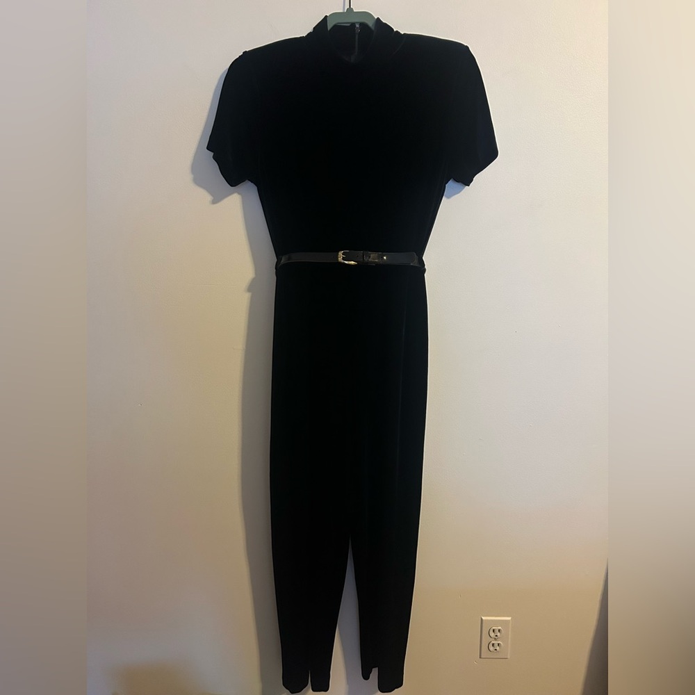 Vintage Scarlett Elegant Black Velvet Jumpsuit Size Small